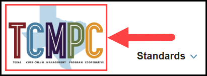 website header with an arrow pointing to the t c m p c logo