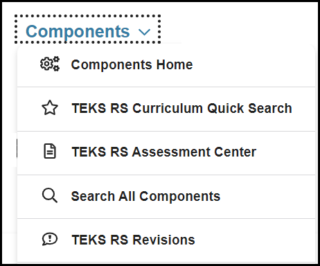 opened components navigation drop down showing available menu options