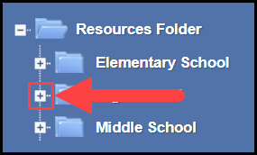 sample district resource folder with an arrow pointing to the plus sign button to the left of it