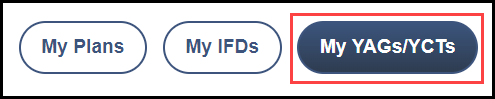 site sub navigation menu with the my yags / y c t button highlighted