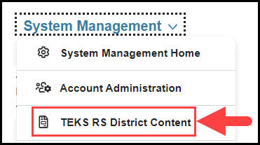 opened system management navigation menu with an arrow pointing to the district content option