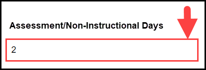 total assessment / non-instructional days field with a sample numerical entry