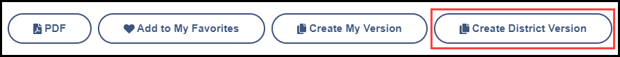 button menu along the top of the page with the create district version button highlighted