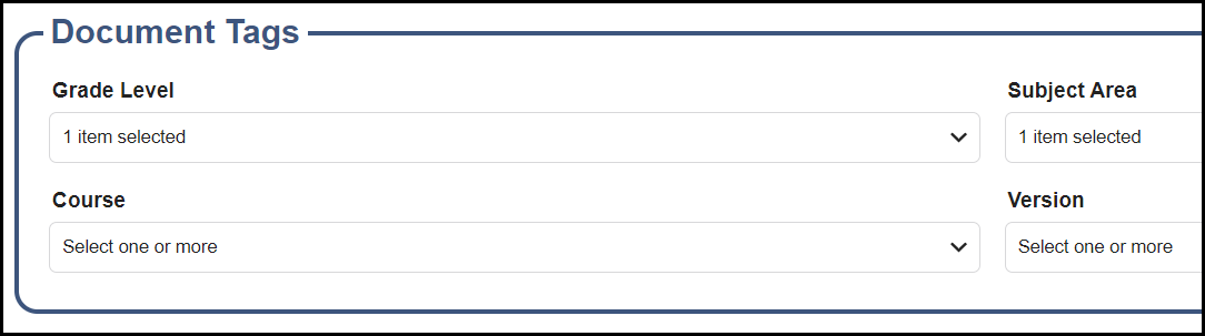 yag / y c t document tags section showing tag fields