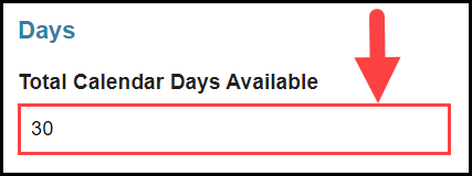 total calendar days available field with a sample numerical entry