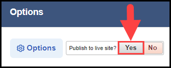 options column of search results area with an arrow pointing to the publish button of a sample district yag / y c t
