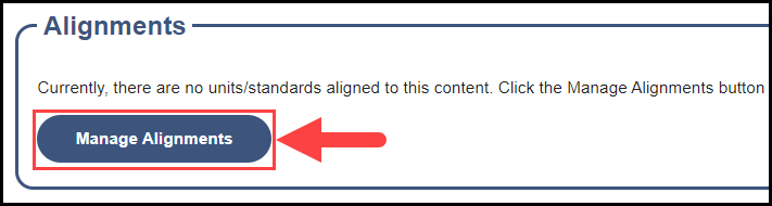 alignments area of the first six weeks section with an arrow pointing to the manage alignments button