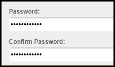 password and confirm password fields with sample data entered