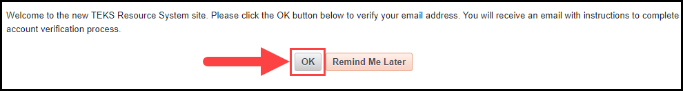 user email verification page with an arrow pointing to the okay button