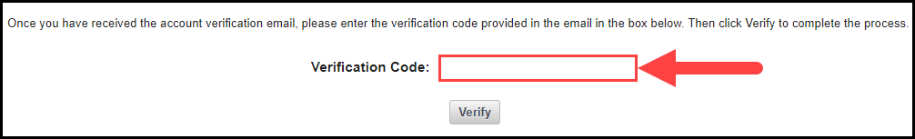 user email verification page showing the verification code field with an arrow pointing to the verify button