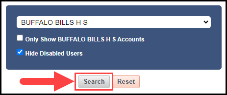 user search filter section with an arrow pointing to the search button