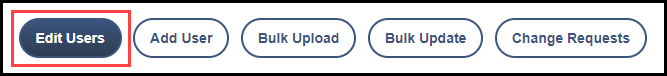 main navigation menu at the top of the account administration page with an outline around the edit users option