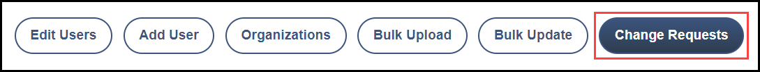 main navigation menu at the top of the account administration page with an outline around the change requests option