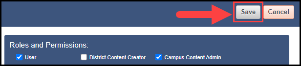 the edit user account window with an arrow pointing to the save button in the upper right corner