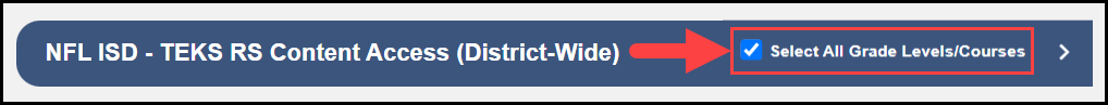 expanded district wide content access bar with an arrow pointing to the checked select all box