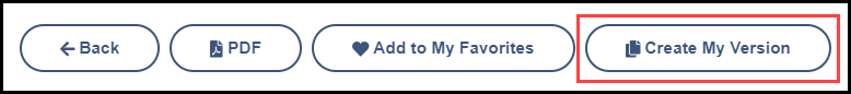 the button menu bar at the top of a sample piece of teks rs content with an outline around the create my version button