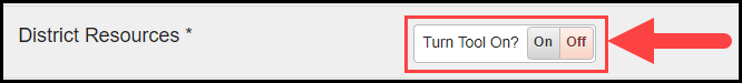the district resources row with its associated on and off toggle switch and an arrow pointing to the off indicator