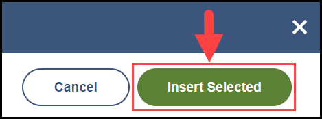 district resources modal with an arrow pointing to the insert selected button in the upper right corner