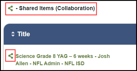 a sample yag in the content results list with outlines around the collaboration icon and its associated key, respectively