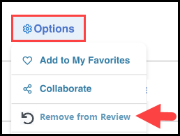 outline around the options button associated with a sample yag and an arrow pointing to the remove from review option