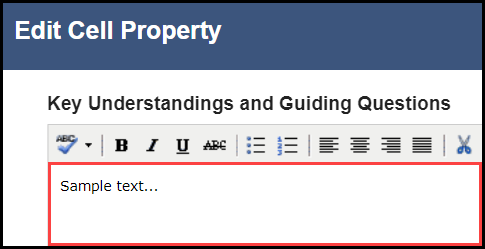 the edit cell property window with an outline around the sample text in the text entry field