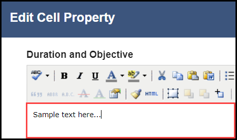 the edit cell property window with an outline around sample text in the text entry field