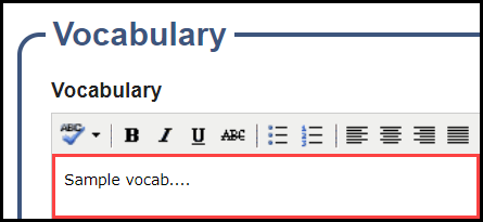 the vocabulary section with an outline around the sample text in the text entry field