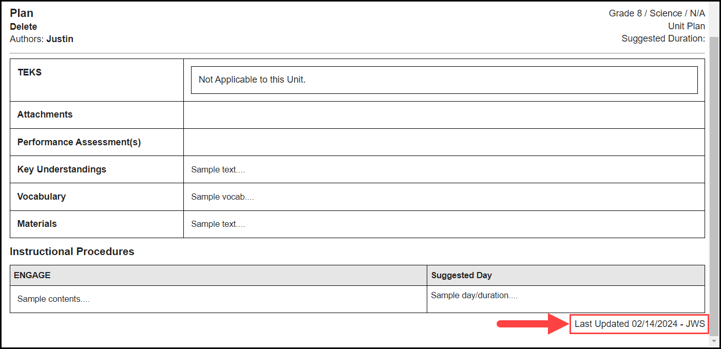 a preview of the plan with an arrow pointing to the last updated date in the bottom right corner