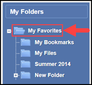 the my folders section of the my favorites page with an arrow pointing to the my favorites folder