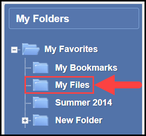 the my folders section of the my favorites page with an arrow pointing to the my files folder