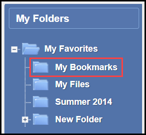 the my folders section of the my favorites page with an arrow pointing to the my bookmarks folder
