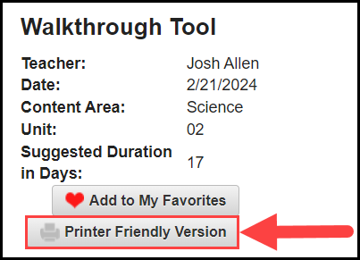 a sample walkthrough tool with an arrow pointing to the printer friendly version button