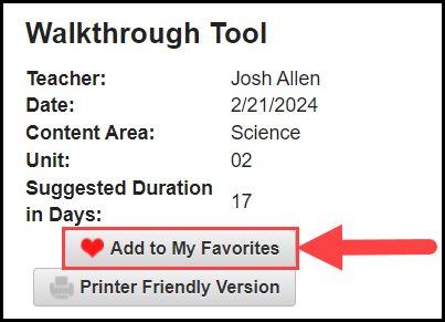 a sample walkthrough tool with an arrow pointing to the add to my favorites button