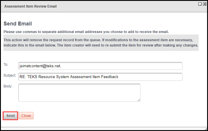 sample email message box with an outline around the send button