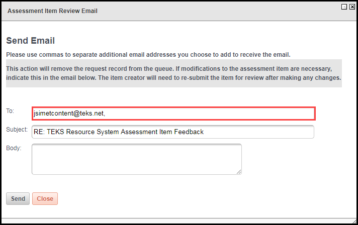sample email message box with an outline around the recipient field