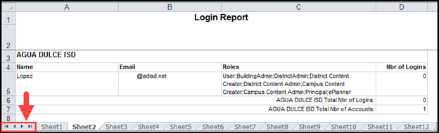 sample report results excel spreadsheet with page navigation buttons outlined