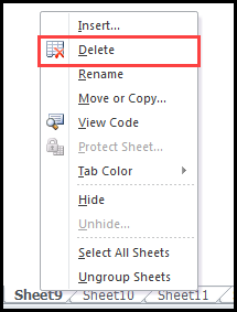 sample report results excel spreadsheet with right click menu opened and delete option outlined