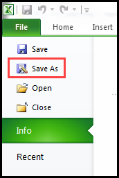 sample report results excel spreadsheet displaying file options with save as option outlined