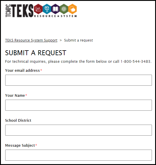 image of submit a request page showing text entry fields for submission form