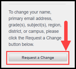 my profile page with arrow pointing to request a change button