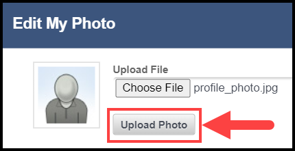 edit my photo modal with arrow pointing to upload photo button