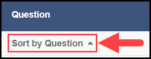 question column of question analysis overview section with an arrow pointing to the sort by question option
