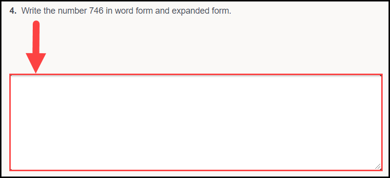 sample short answer question on the submission page with an arrow pointing to text entry box for an example question