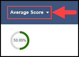 assessment search results section with an arrow pointing to the average score column heading that acts as a sort by score filter