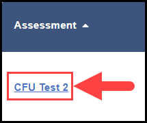 assessment search results section displaying the assessment column with an arrow pointing to a sample hyperlinked assessment title