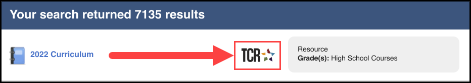 components search results list displaying a row containing a sample component and an outline around the TCR logo icon