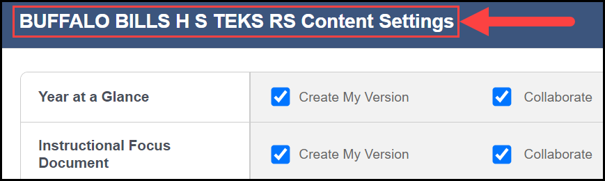 expanded campus content settings bar with an arrow pointing to the campus title
