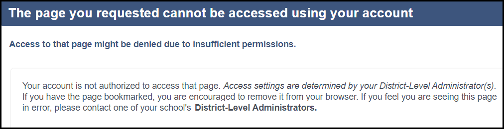 insufficient permissions message shown to users when trying to access t c r materials that are turned off